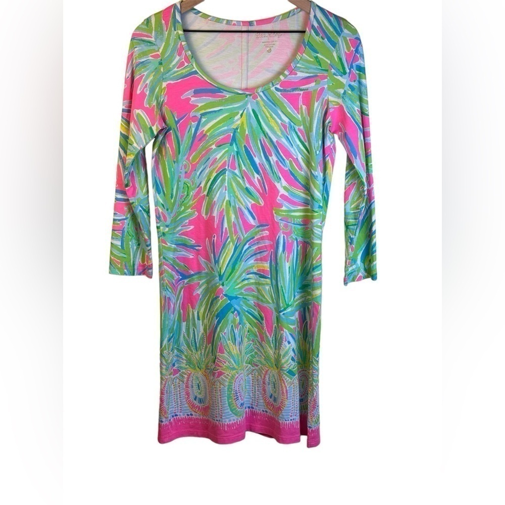 Lilly Pulitzer Beacon Dress 100% Pima Cotton 3/4 Sleeves Royal Lime size Small